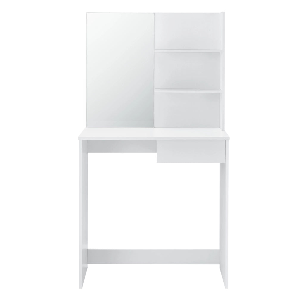 Set di Tavolo da Trucco e Sgabello con Specchio Mensole e Cassetto - Bianco [en.casa]
