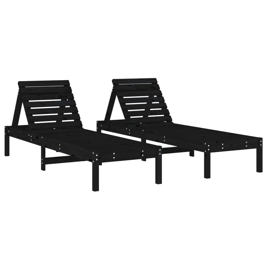 Lettini Prendisole 2pz Neri 199,5x60x74 cm Legno Massello Pino 825074