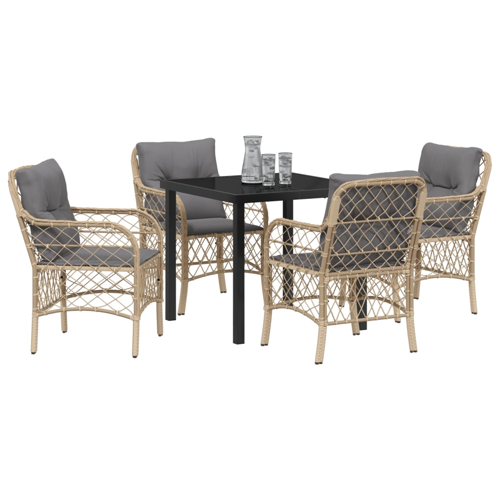 Set da Pranzo da Giardino di 5 Pezzi con Cuscini Beige Polyrattan