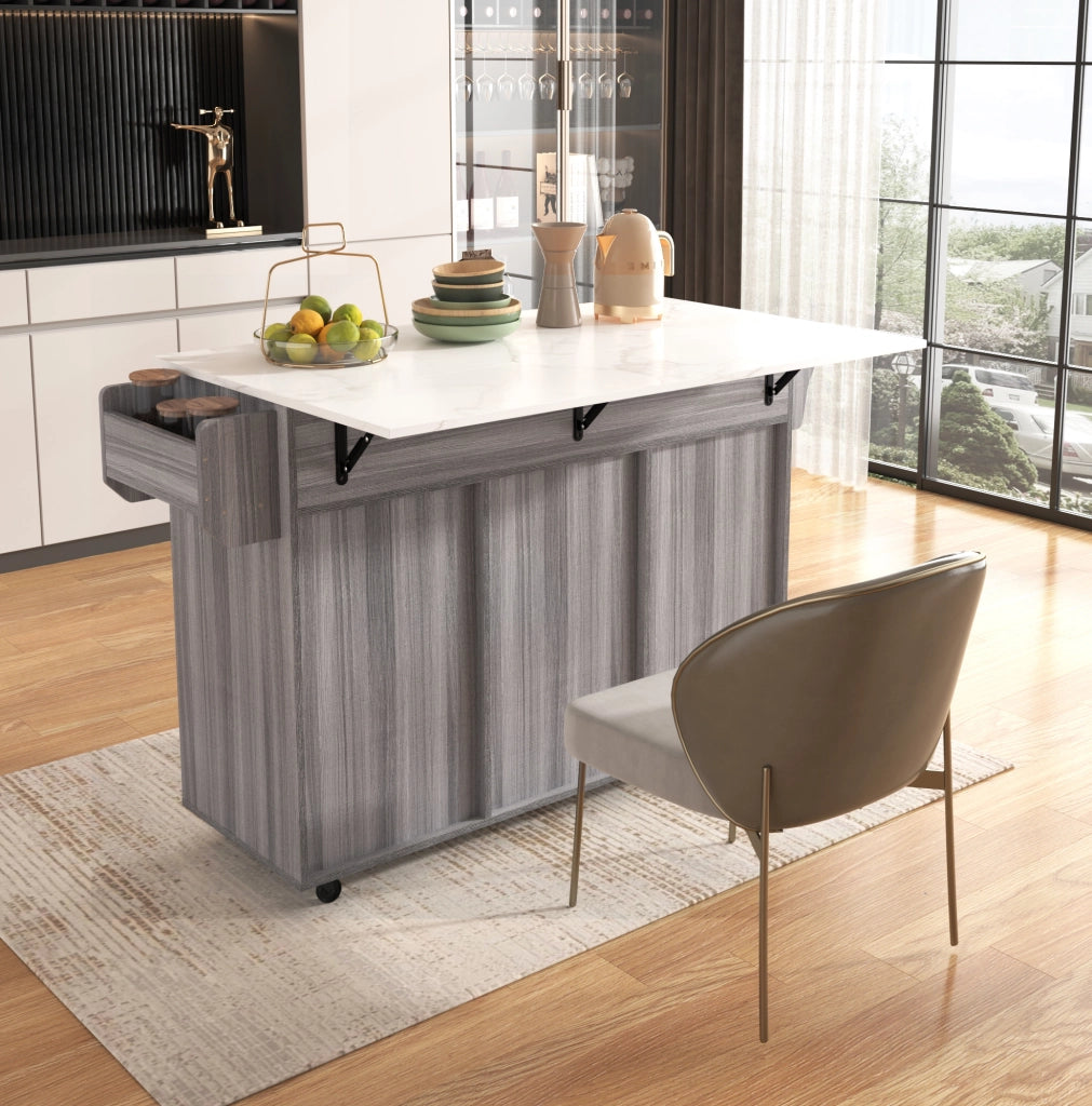 Carrello da cucina 139x46(71)x91.5 cm con piano pieghevole e ampio spazio contenitivo in MDF grigio