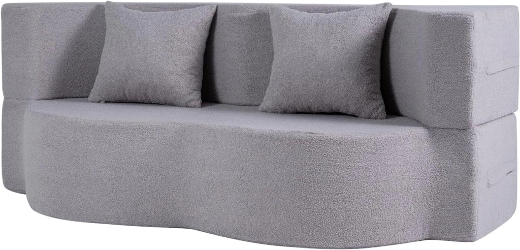 Divano Letto Pieghevole 2 in 1, Divanetto Convertibile Salvaspazio con 2 Cuscini, Tessuto in Peluche Teddy e Spugna ad Alta Densità, Poltrona Letto per Soggiorno, Camera da Letto (Grigio)