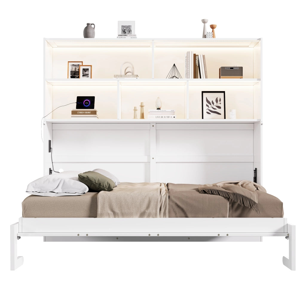 Letto a scomparsa singolo 90 × 200 cm con LED, USB, Type-C e contenitore, senza materasso, bianco