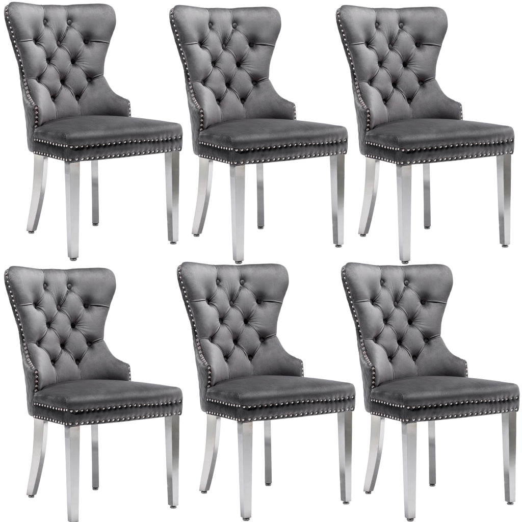 Sedia da Pranzo Imbottita in Velluto ¨C Xylo ¨C Set 6 Pezzi, Gambe in Metallo, Grigio