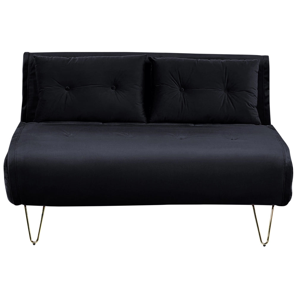 Divano Letto a 2 posti in velluto nero con gambe in metallo senza braccioli 2 cuscini gambe metallo glamour