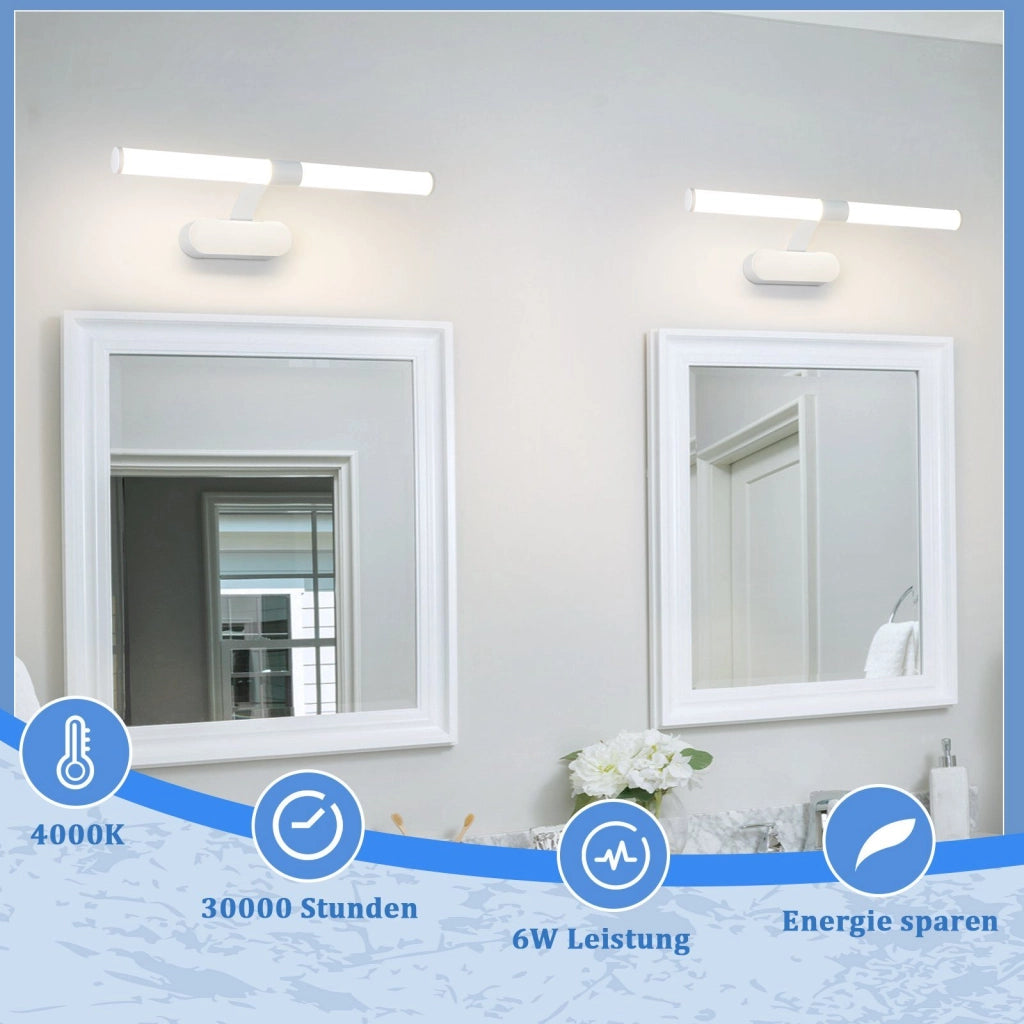ZMH Lampada da Bagno LED per Specchio 6W Bianco Neutro 4000K Curva IP44 Bianca 40 cm
