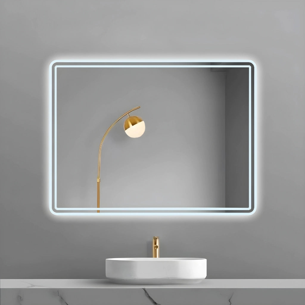 Specchio 5mm rettangolare smussato doppia cornice led interruttoretouch *** misure 80x60 cm, tonalità standard 6000-...
