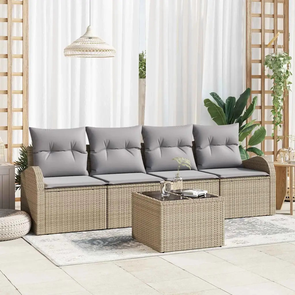 Set Divano da Giardino 5 pcs Beige e grigio polyrattan 3354579