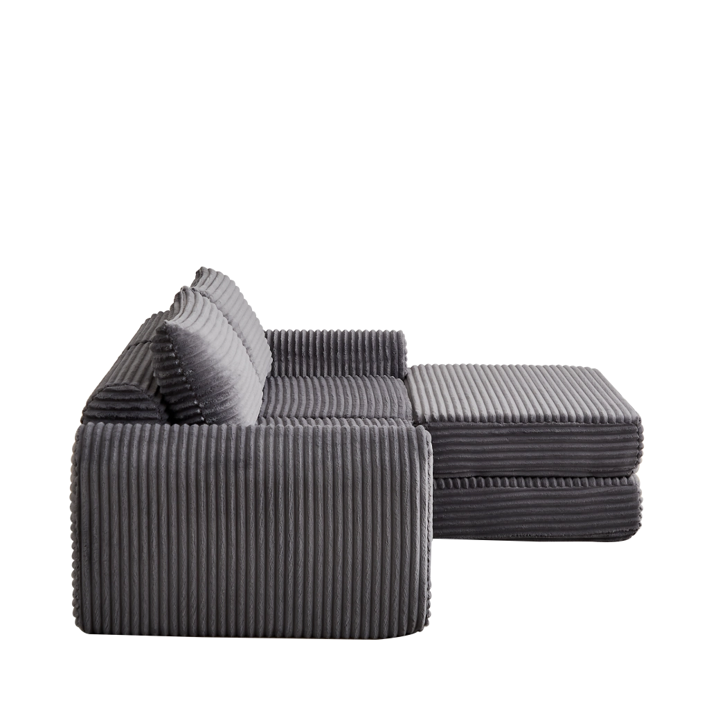 Divano Letto 2 in 1 con Pouf Estraibile e Cuscini ¨C Xylo ¨C Velluto a Coste Angolare Modulare