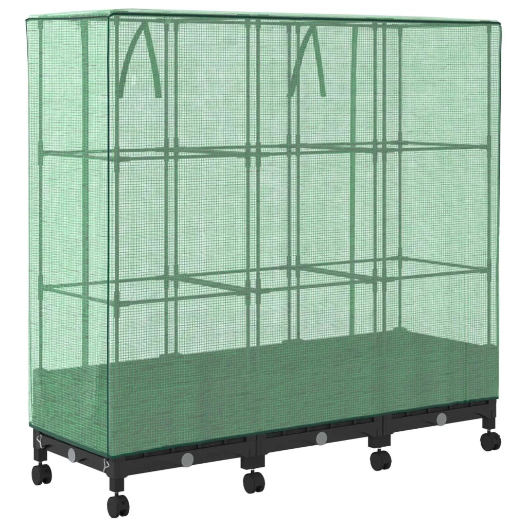Vaso da Giardino con Copertura per Serra e Ruote 3 pz Nero PP 3423062