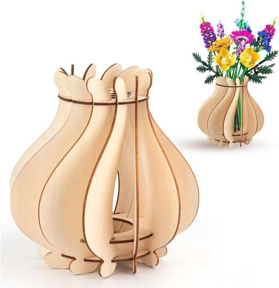 Vaso di legno unico per fiori Lego - supporto per bouquet di fiori con ciliegi, girasoli, tulipani e narcisi