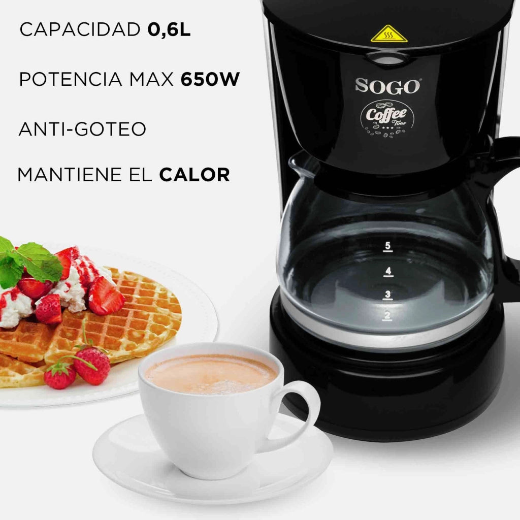 Macchina caffè americano elettrica a goccia, caraffa vetro termoresistente 0,6L, filtro permanente 650W 4 tazze - SOGO