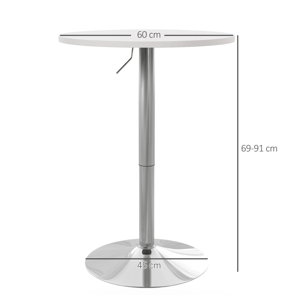 Tavolo da bar ¨C Minimal ¨C rotondo regolabile in altezza bianco e argento 69-91 cm