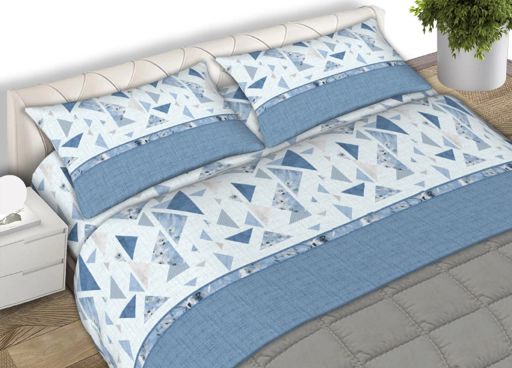 Completo Lenzuola Letto 100% Cotone Made Italy Disegno Mosaico CN - Singolo - Azzurro