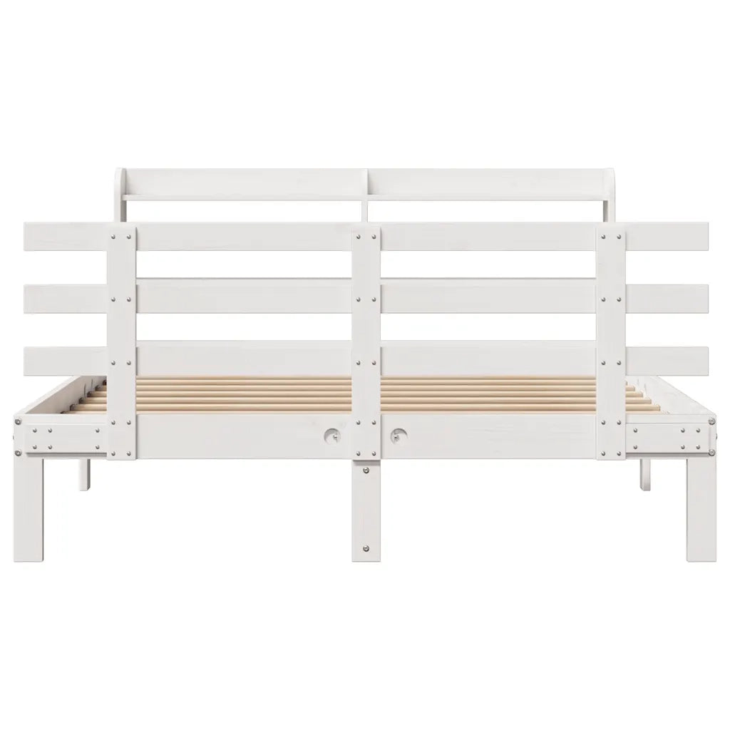 Giroletto con Testiera Bianco 150x200 cm Legno Massello di Pino 3306856
