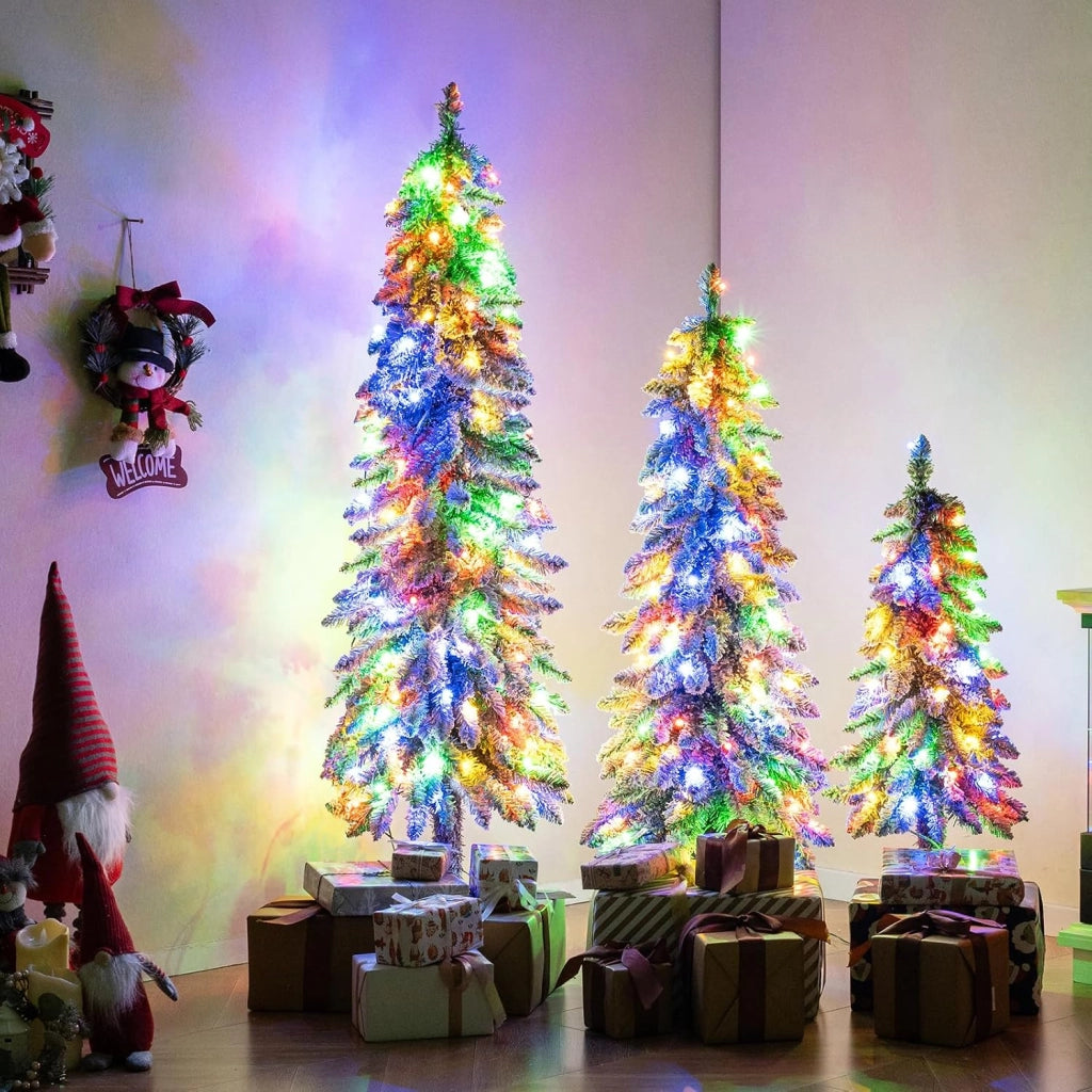 Set di 3 Alberi di Natale Artificiali, Alberi di Natale con Luci LED e Rami Densi e Realistici, Decorazione Natalizia per Casa, Ufficio e Negozio (Stile 3)
