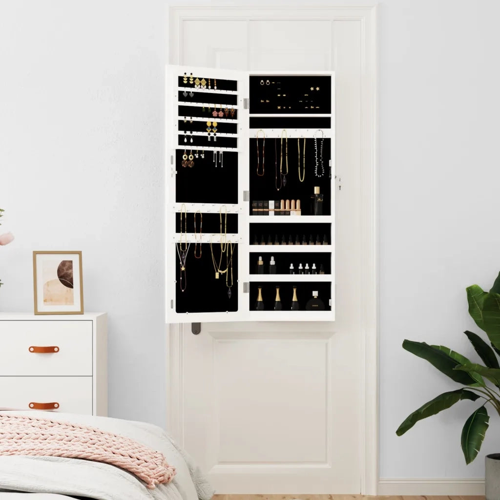 Armadio Portagioie con Specchio a Muro Bianco 37,5x10x106 cm 353217