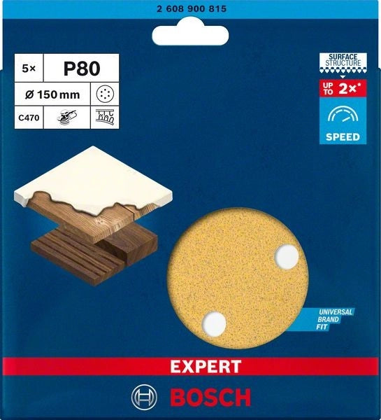 2608900815 - Fogli abrasivi C470 , confezione da 5pz , 150mm, P80, EXPERT for WOOD+PAINT