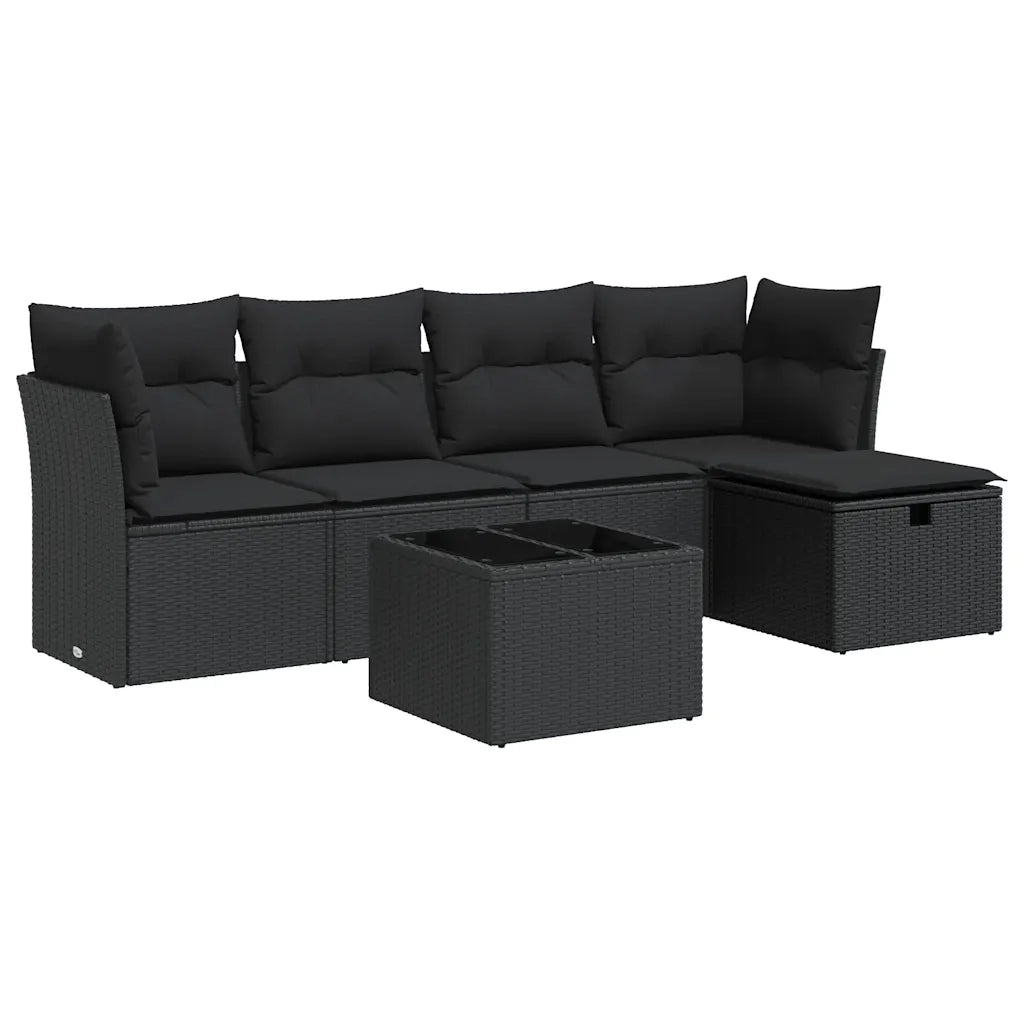 vidaXL Set Divano da Giardino 6 pz con Cuscini Nero in Polyrattan