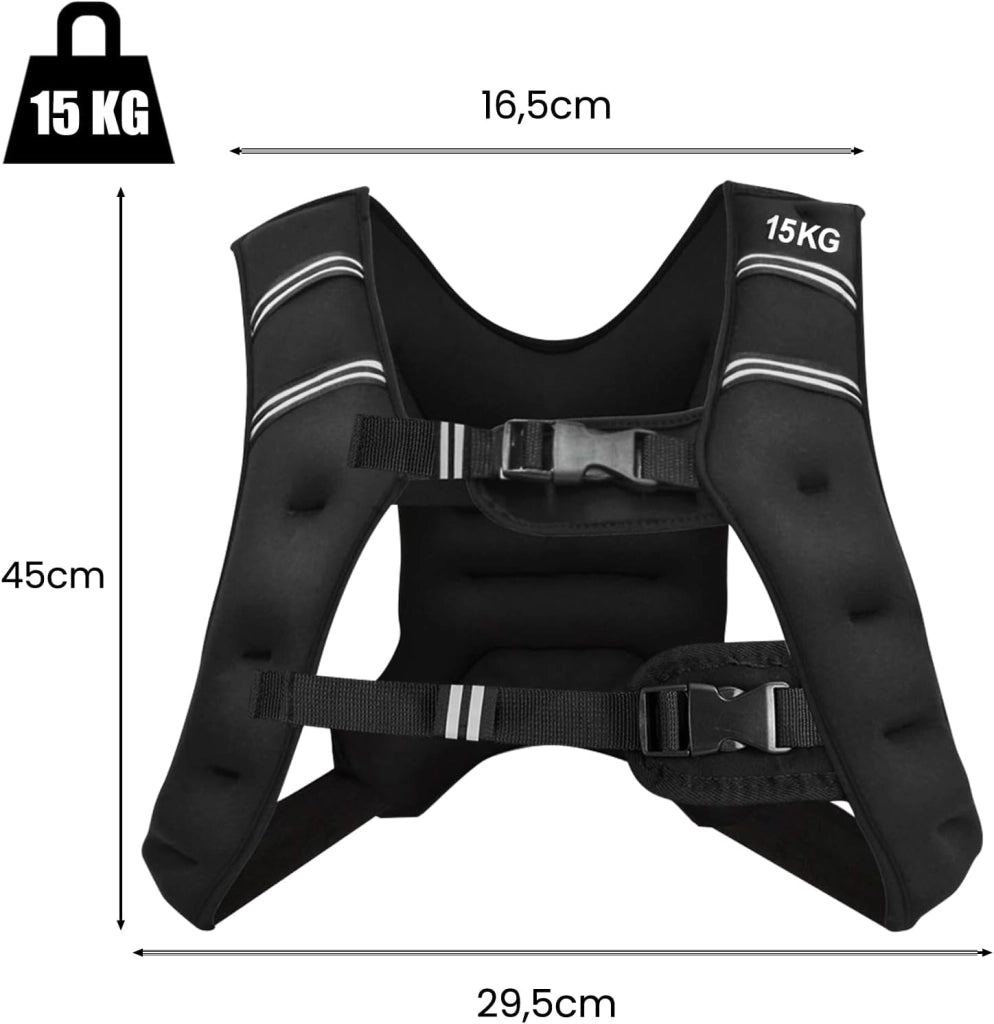 Gilet peso 5/9/15 kg, gilet zavorato in neoprene per allenamenti di peso, gilet da corsa con strisce riflettenti e cinghie regolabili, nero