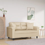 Divano a 2 Posti con Cuscini-Sofa 2 Posti con Cuscini Crema 120 cm Tessuto Microfibra