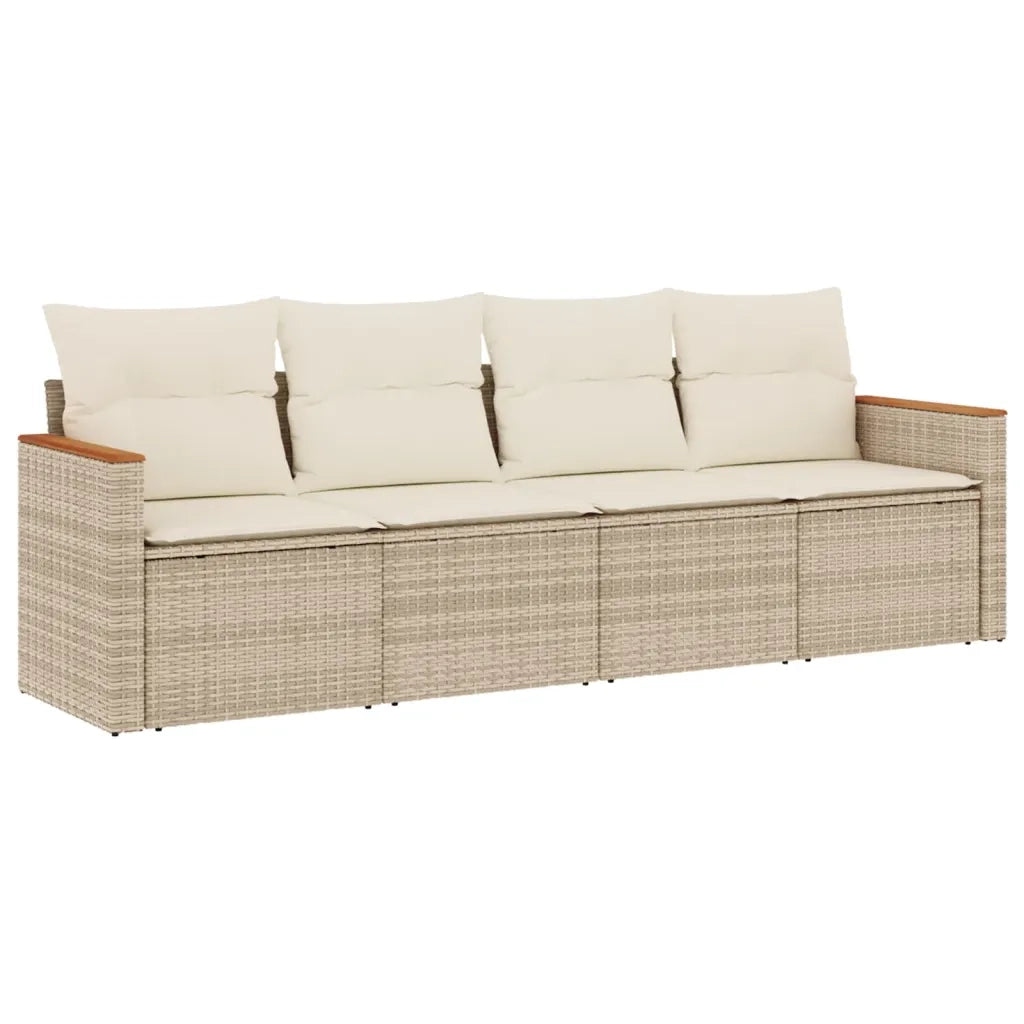 Set Divano da Giardino 4 pz con Cuscini Beige in Polyrattan