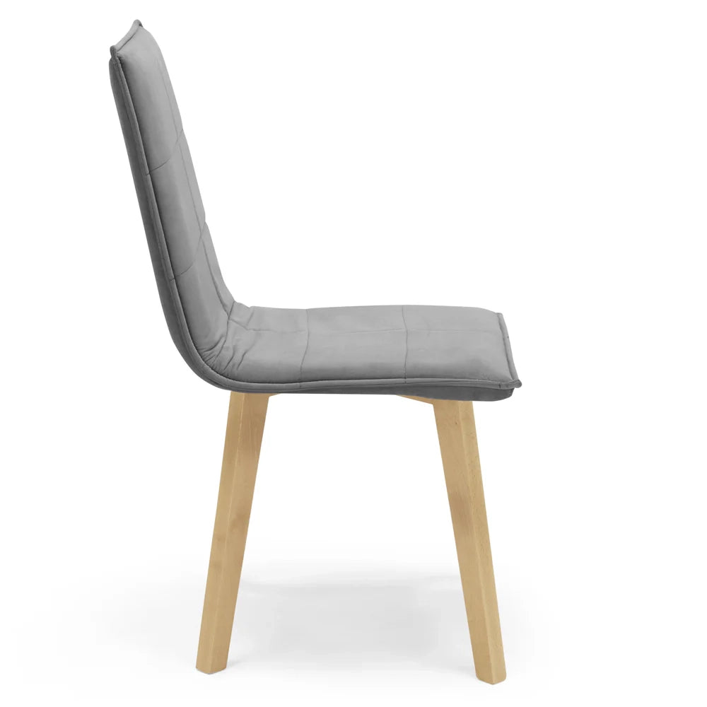 Set 4 sedie Imbottite MARILU', struttura robusta in legno, ideale per sala da pranzo, soggiorno, ufficio, sale d'attesa, tessuto trapuntato a rettangoli colore Grigio, Design moderno