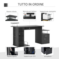 Scrivania Porta PC Moderna Tavolo da Ufficio con Ripiani Tastiera Scorrevole 152x60x88 cm Nero