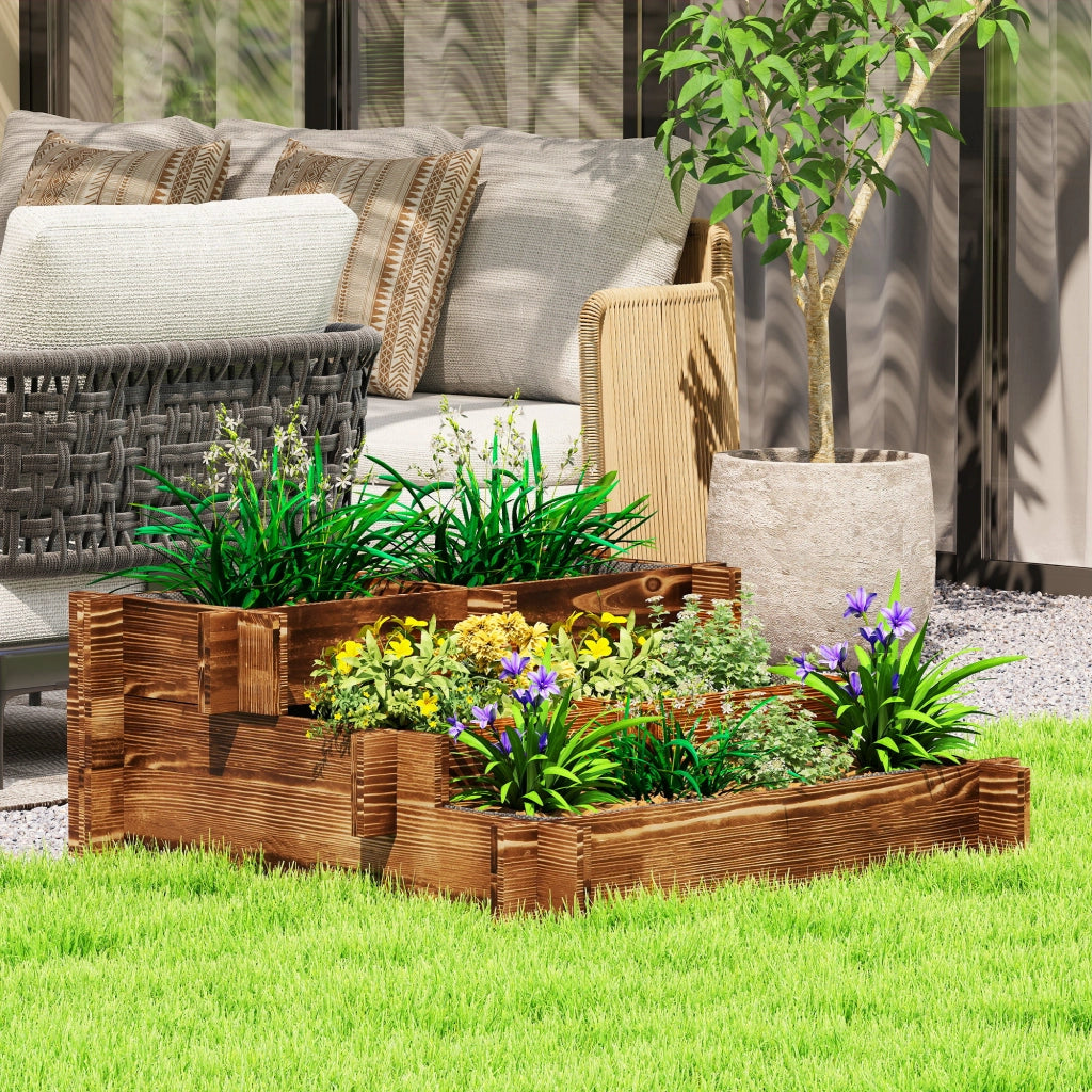 Fioriera a 3 Livelli da Giardino ¨C Xylo ¨C Legno Carbonizzato con Tessuto Non Tessuto 93x93x35 cm