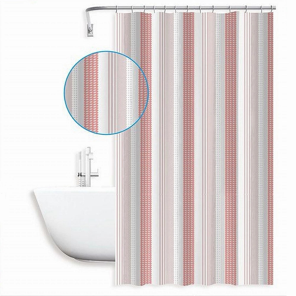 Trade Shop - Tenda Doccia Antimuffa Righe Rosa Impermeabile 180x200 Cm Con Anelli Bagno 59813 -
