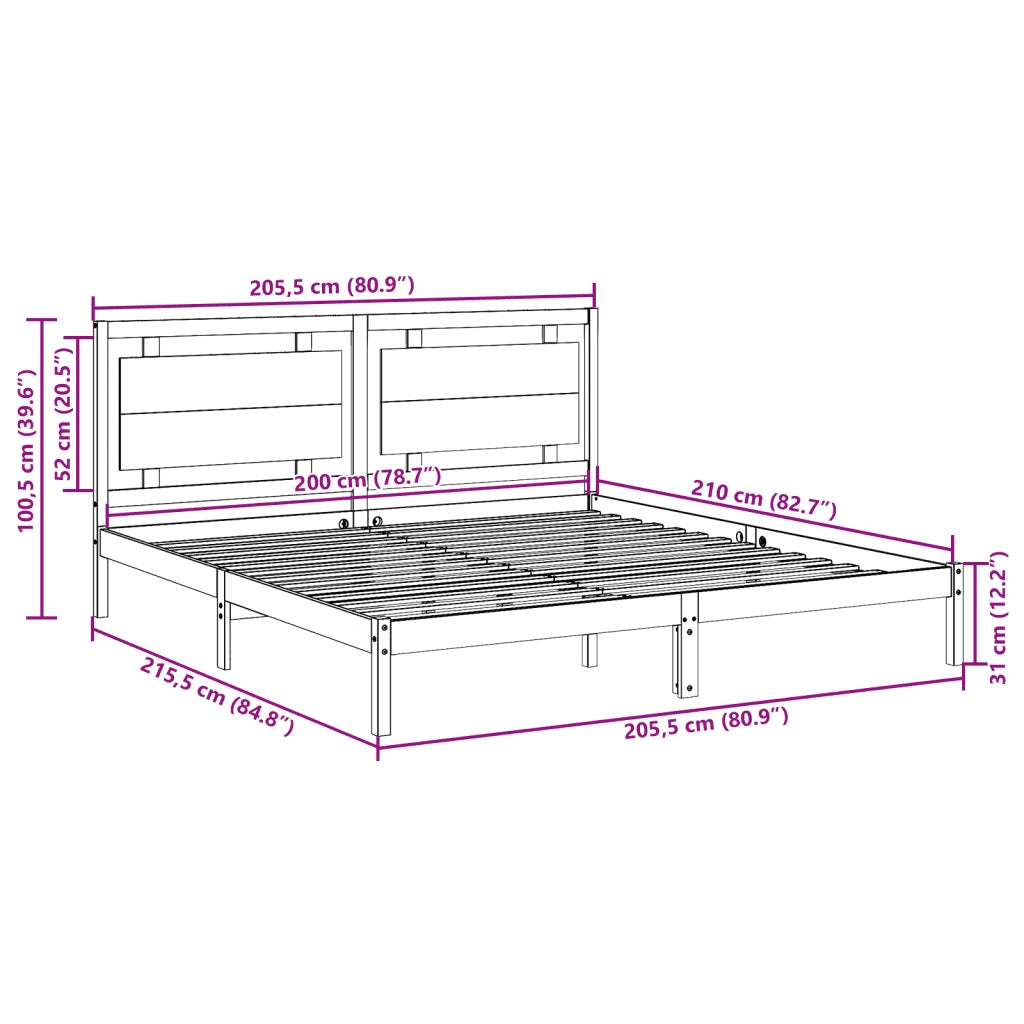 Giroletto Extra Lungo senza Materasso-Struttura Letto 200x210 cm Legno Massello 178875