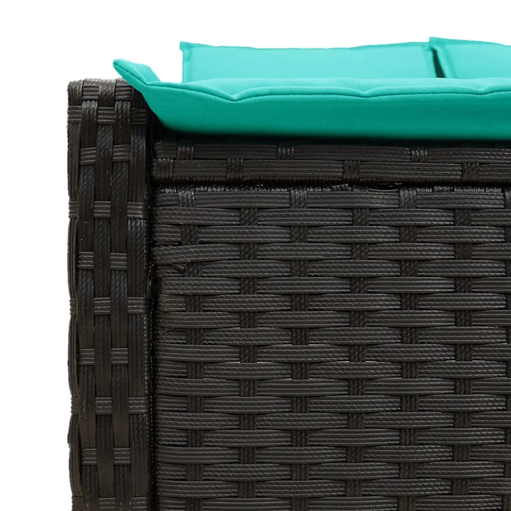 Lettino prendisole doppio con cuscini nero in polyrattan