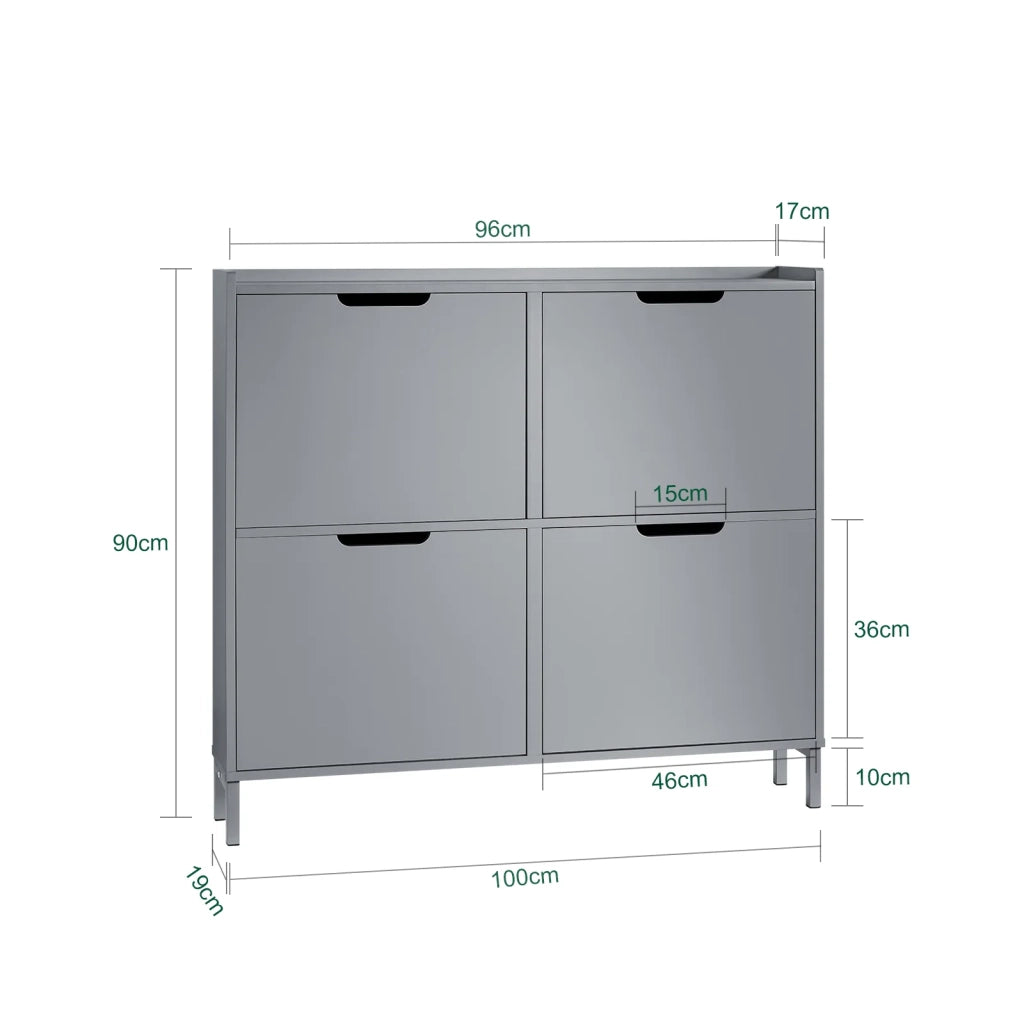 Scarpiera Slim da Ingresso con 4 ante e 4 scomparti Salvaspazio 100x19x91 cm Grigio FSR100-HG