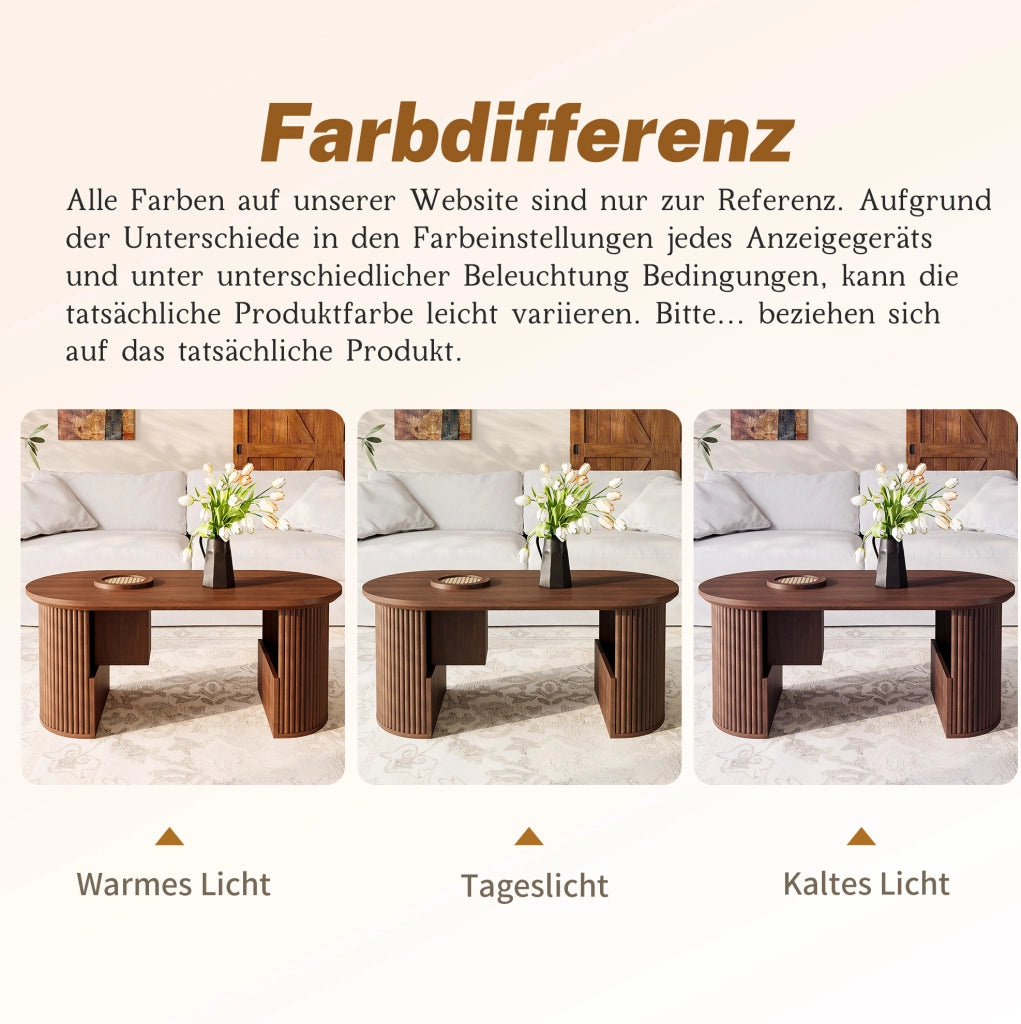 Tavolino da caffè ovale in MDF color noce 105 cm
