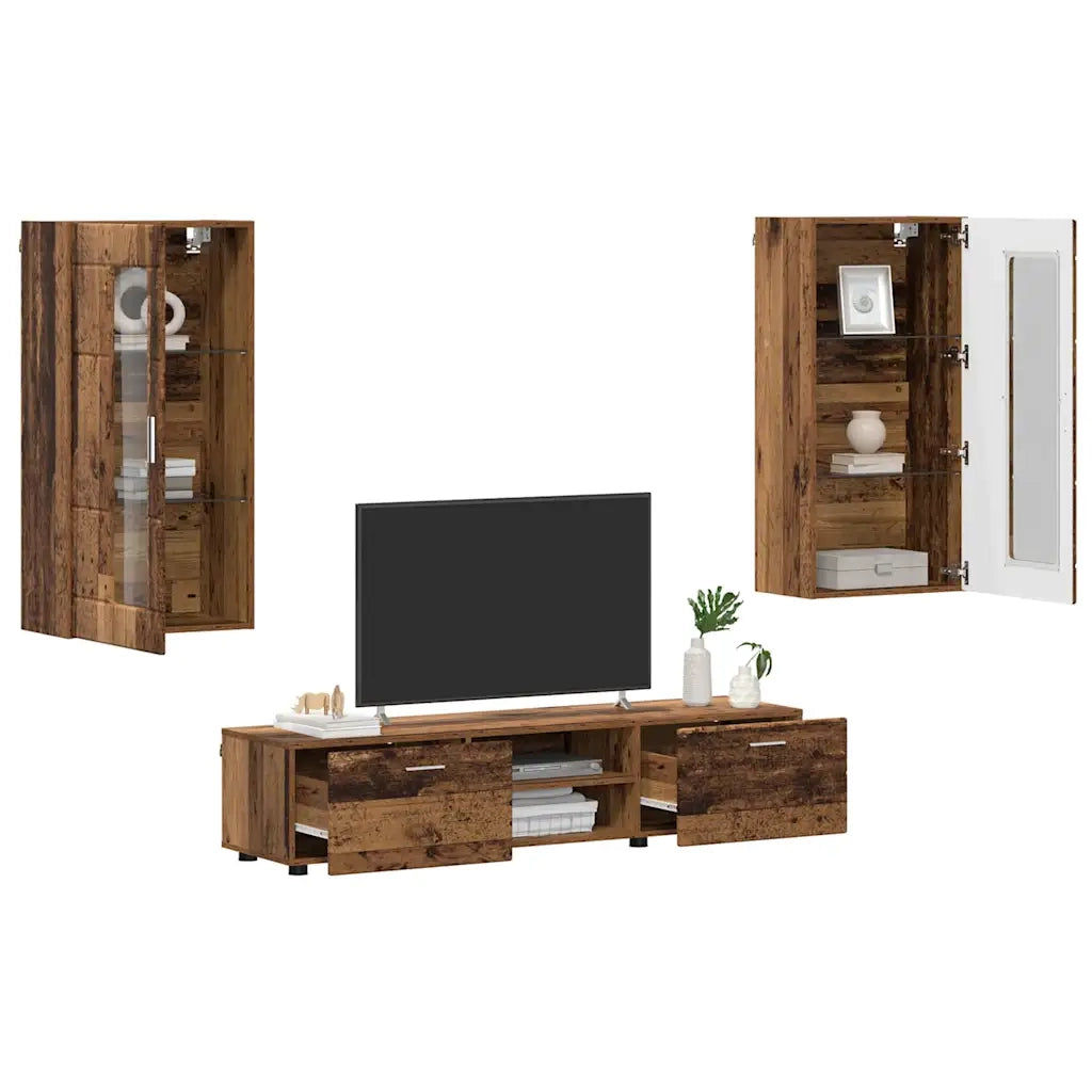 Set mobile TV con porta FLORIN Legno vecchio Legno multistrato