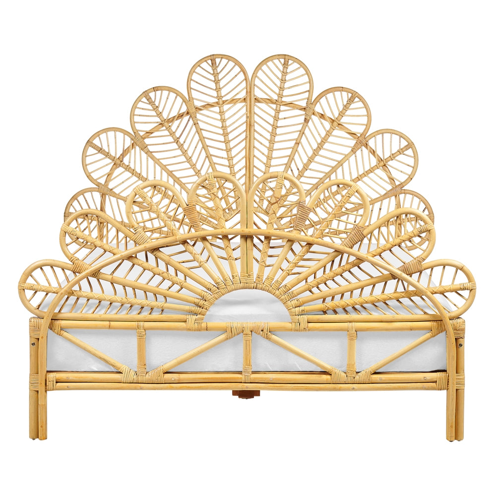 Letto matrimoniale in rattan con rete in legno chiaro  e pannello intrecciato 140 x 200 cm camera da letto stile boho