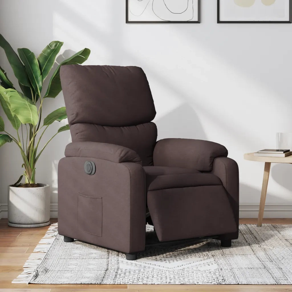 Poltrona Elettrica Reclinabile-Divano Sedia Marrone Scuro in Tessuto 237811