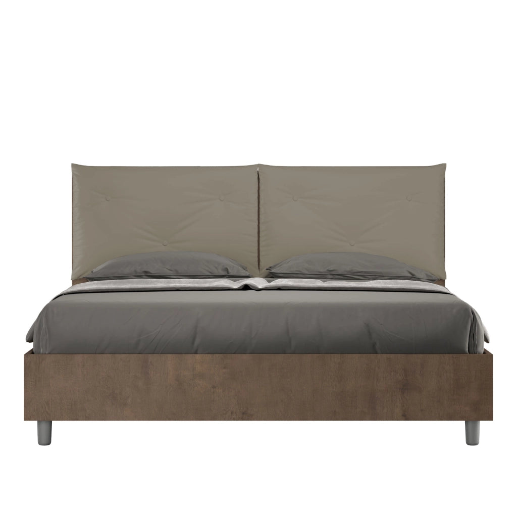 Letto Matrimoniale 160x190 cm con Rete e Contenitore Struttura Noce con Cuscini in Similpelle Egos Appia Cappuccino