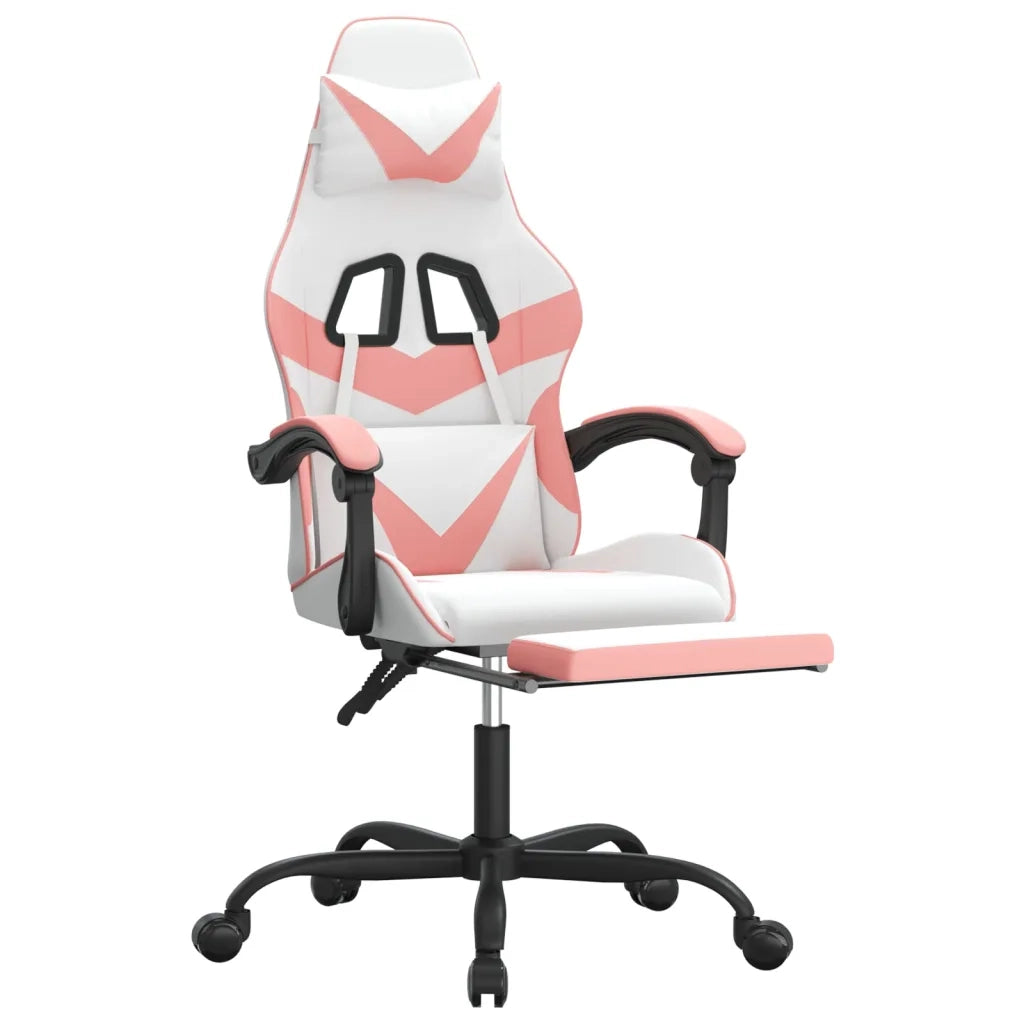 Sedia da Gaming Girevole Poggiapiedi Bianca e Rosa Similpelle 349564