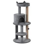EasyComfort Albero Tiragraffi per Gatti a 3 Livelli con Trespoli, Casetta e Pallina Appesa, Albero per Gatti in Legno, Sisal e Peluche, 48x48x104 cm, Grigio