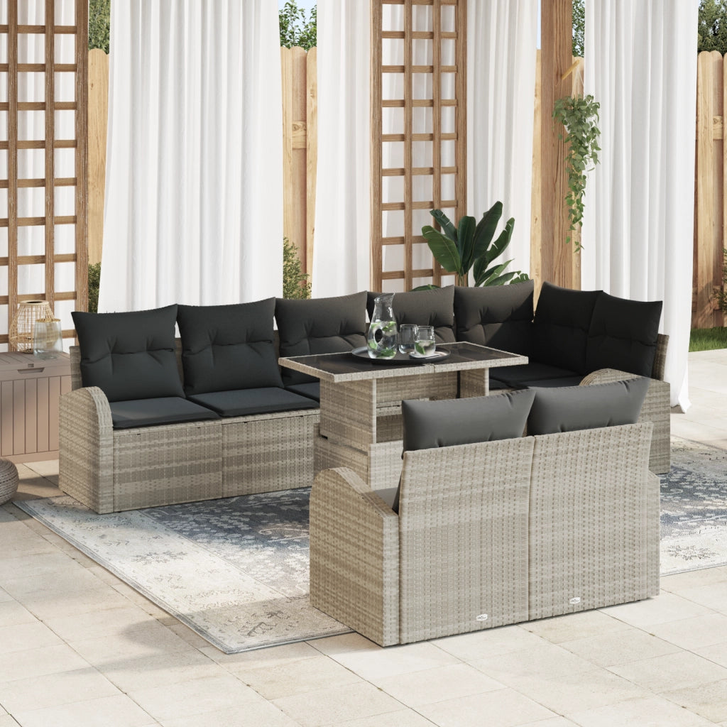 Set divani giardino con cuscini grigio chiaro polyrattan