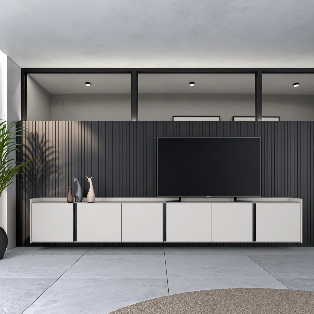 Mobile TV Soggiorno, 309x50x35 cm, Per TV fino a 80", Sospeso, da appendere, Beige