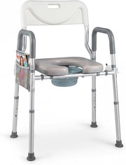 Ringhiera di Sicurezza per WC portata 136 kg, Barra Bagno in Alluminio con Altezza Regolabile 49-59 cm, Maniglie Antiscivolo e Schienale Rimovibile, Sedile WC per Anziani e Donne Incinte
