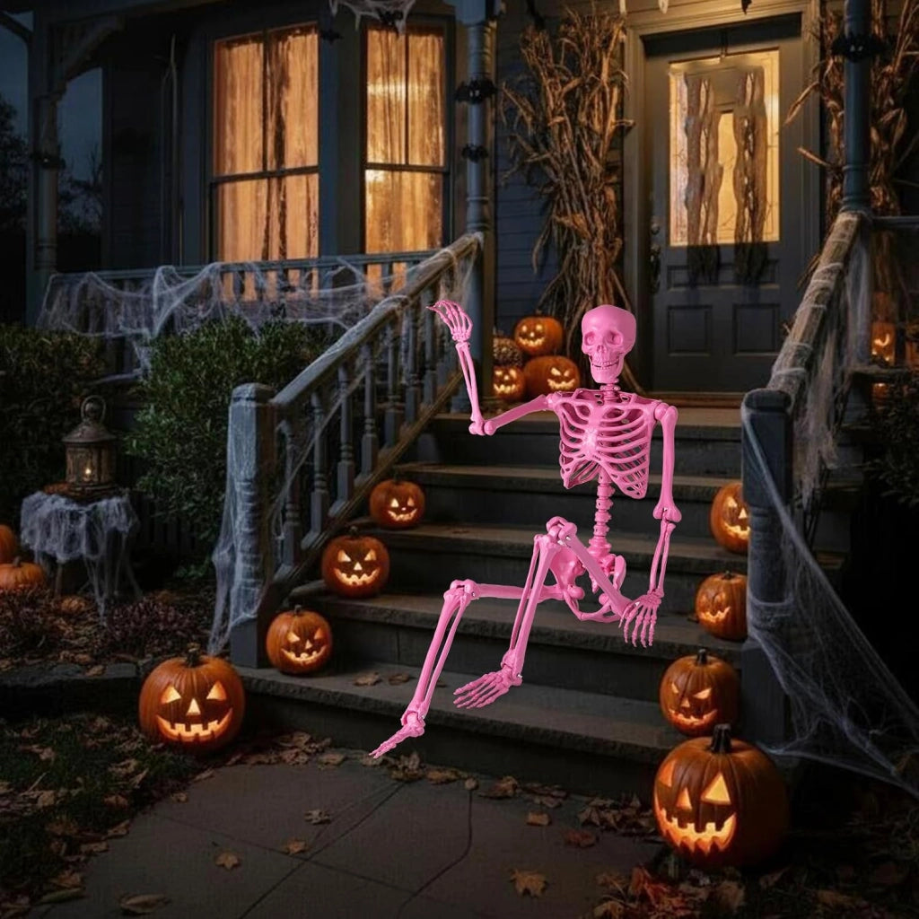COSTWAY Scheletro di Halloween 160 cm, Scheletro Umano a Grandezza Naturale con Giuntura Mobile, Halloween Decorazione da Interno ed Esterno, per Giardino, Feste di Cimitero e Casa Infestata