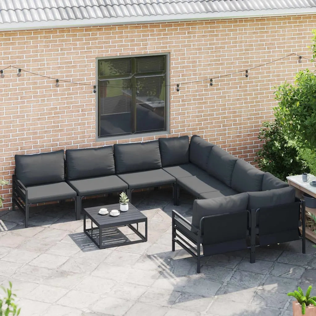 Set Divano da Giardino con cuscino 8 pcs Nero Acciaio 3378970