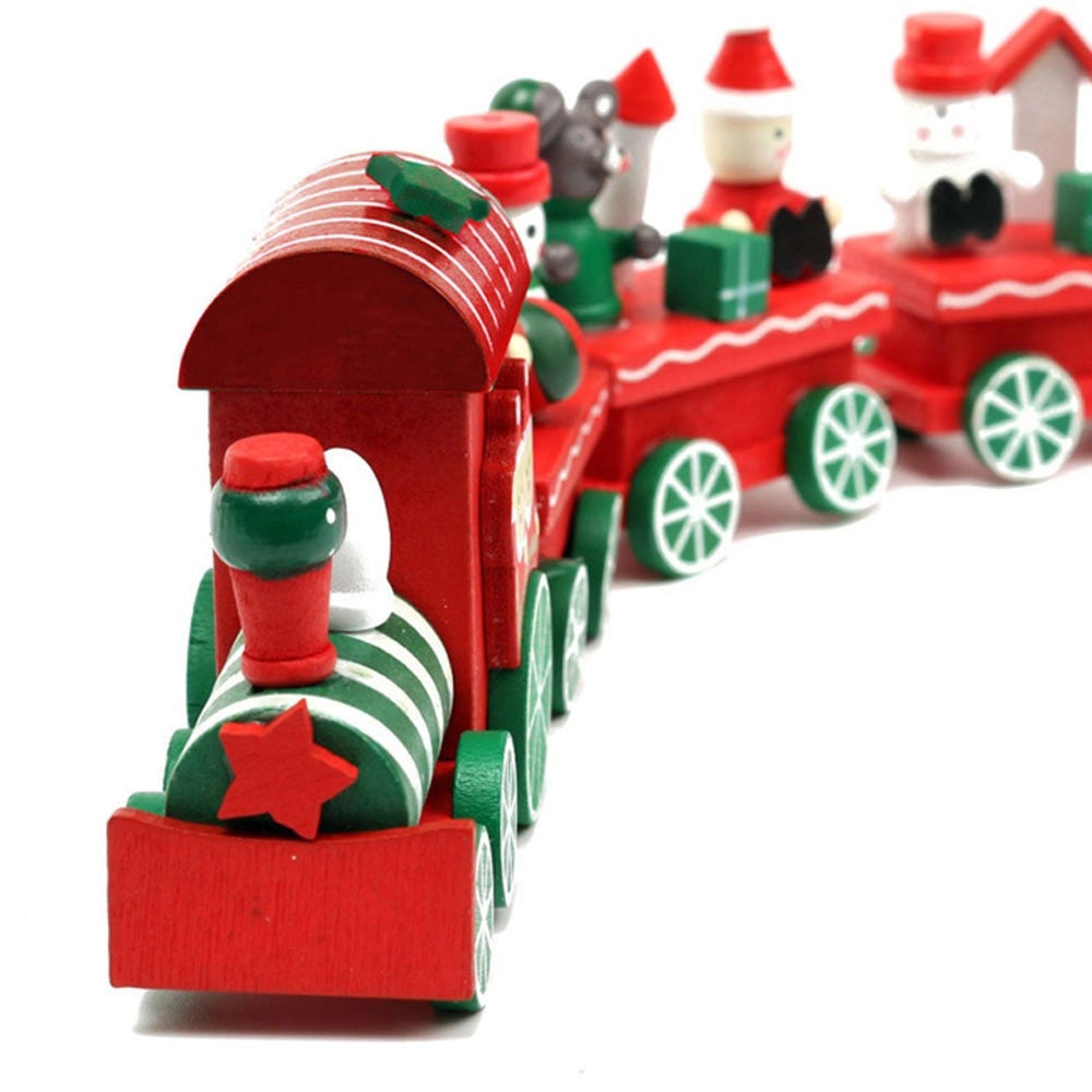 Trade Shop - Trenino Natalizio In Legno Con 6 Vagoni 32cm Rosso E Bianco Decorazioni Natale -