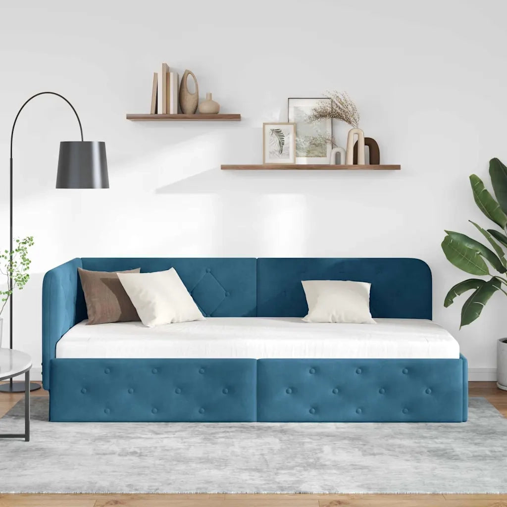 Cornice del letto ad angolo Blu 80 x 200 cm Velluto