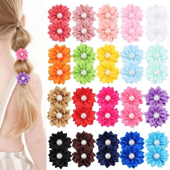 Set di Bambini di Capelli con Supporto Coda con Disegno di Fiori - Adatto per Bambini, Bambini in Età Prescolare e Adolescenti - Misura 40-41 cm - Confezione da 8 pezzi