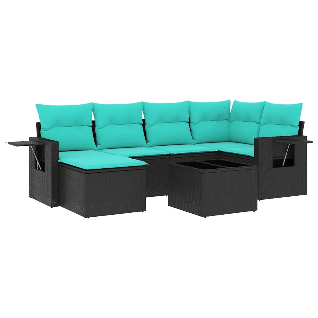 Set Divani da Giardino 7 pz con Cuscini Nero in Polyrattan 3220466