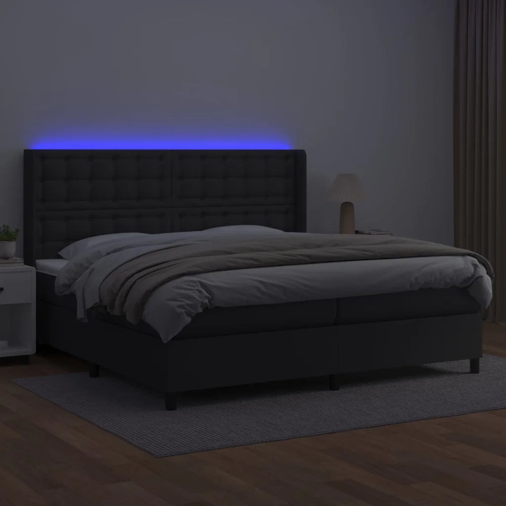 Giroletto a Molle con Materasso e LED Nero 200x200cm Similpelle 3139403