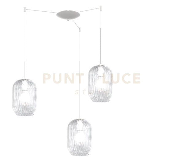 SOSPENSIONE BIANCO 3 LUCI SPOSTABILE VETRI TRASPARENTE 1181BI-S3 S-TR